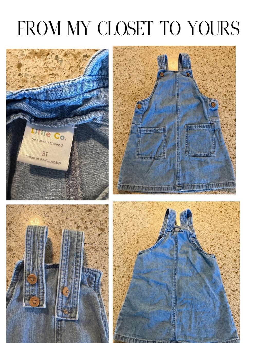 Little Co. Light Blue Denim Pinafore Dress for Girls - 3T